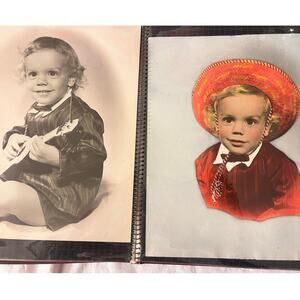 Vintage Photo Album Boy Portrait hand-colored & Black & White mid-20th century